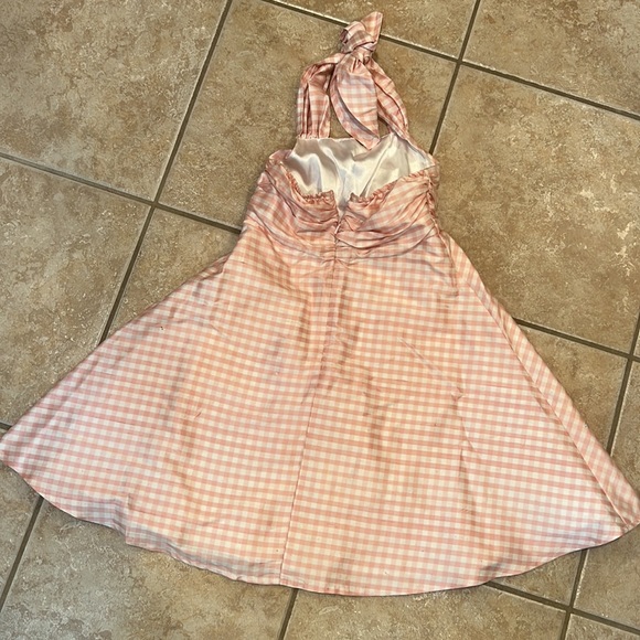 Barbie movie lookalike Pink and white silk plaid halter dress - Picture 3 of 8